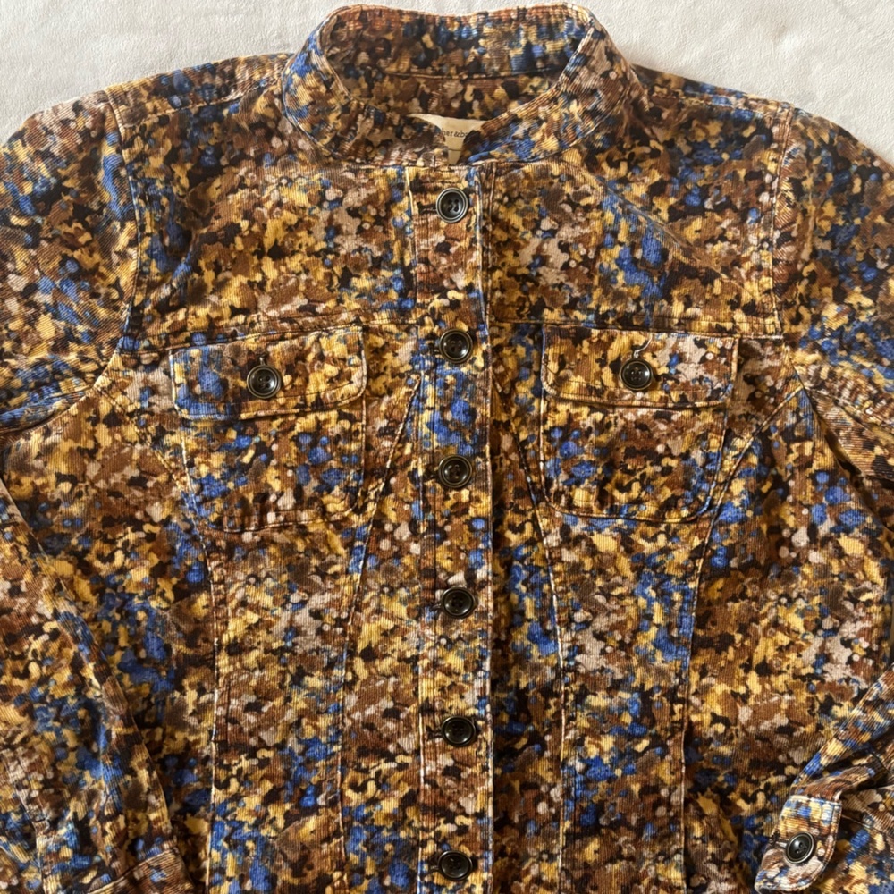 Christopher & Banks Printed Denim Jacket Brown Blue Abstract Floral M - Picture 3 of 11